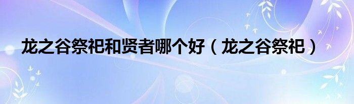 龍之谷祭祀和賢者哪個(gè)好（龍之谷祭祀）