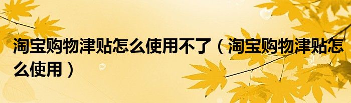 淘寶購物津貼怎么使用不了（淘寶購物津貼怎么使用）