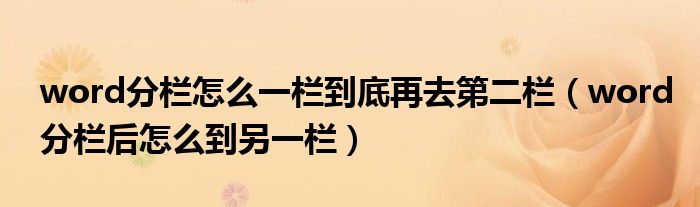 word分欄怎么一欄到底再去第二欄（word分欄后怎么到另一欄）
