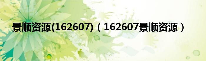 景順資源(162607)（162607景順資源）