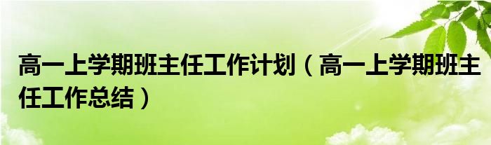 高一上學期班主任工作計劃（高一上學期班主任工作總結(jié)）