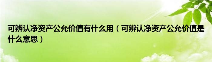 可辨認(rèn)凈資產(chǎn)公允價值有什么用（可辨認(rèn)凈資產(chǎn)公允價值是什么意思）