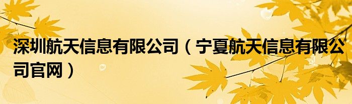 深圳航天信息有限公司（寧夏航天信息有限公司官網(wǎng)）