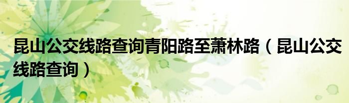 昆山公交線路查詢(xún)青陽(yáng)路至蕭林路（昆山公交線路查詢(xún)）