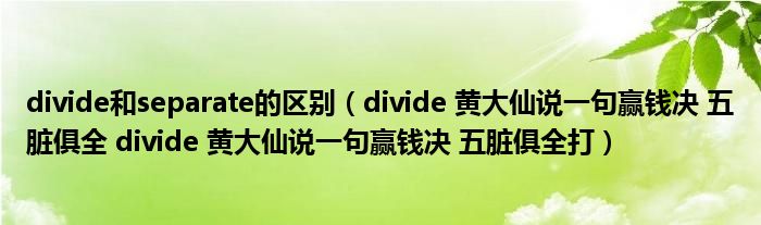 divide和separate的區(qū)別（divide 黃大仙說一句贏錢決 五臟俱全 divide 黃大仙說一句贏錢決 五臟俱全打）