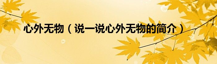 心外無物（說一說心外無物的簡介）