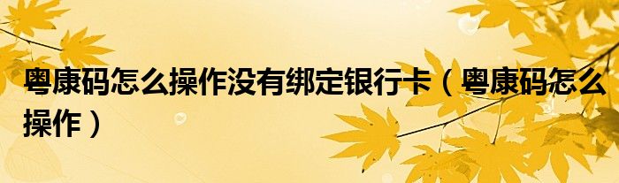 粵康碼怎么操作沒有綁定銀行卡（粵康碼怎么操作）