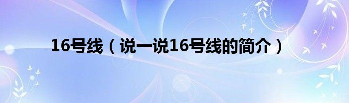 16號線（說一說16號線的簡介）