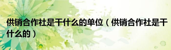 供銷合作社是干什么的單位（供銷合作社是干什么的）