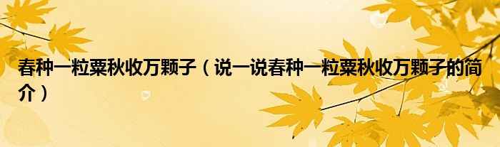 春種一粒粟秋收萬(wàn)顆子（說(shuō)一說(shuō)春種一粒粟秋收萬(wàn)顆子的簡(jiǎn)介）