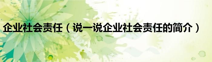 企業(yè)社會(huì)責(zé)任（說(shuō)一說(shuō)企業(yè)社會(huì)責(zé)任的簡(jiǎn)介）