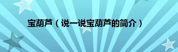 寶葫蘆（說一說寶葫蘆的簡(jiǎn)介）