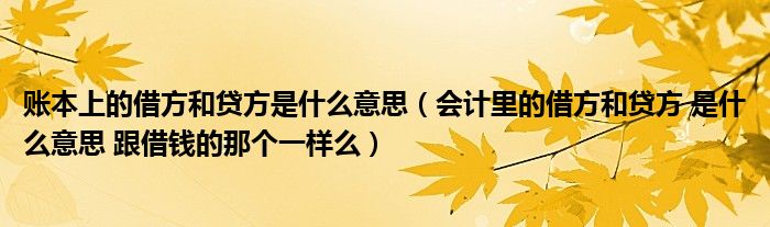 賬本上的借方和貸方是什么意思（會(huì)計(jì)里的借方和貸方 是什么意思 跟借錢(qián)的那個(gè)一樣么）