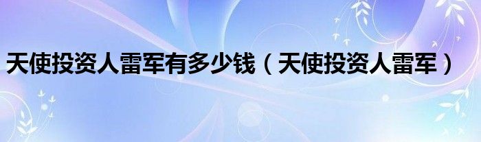 天使投資人雷軍有多少錢（天使投資人雷軍）