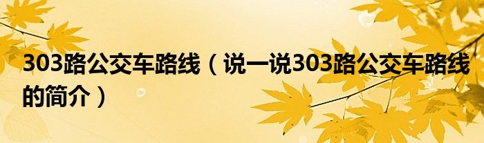 303路公交車路線（說(shuō)一說(shuō)303路公交車路線的簡(jiǎn)介）