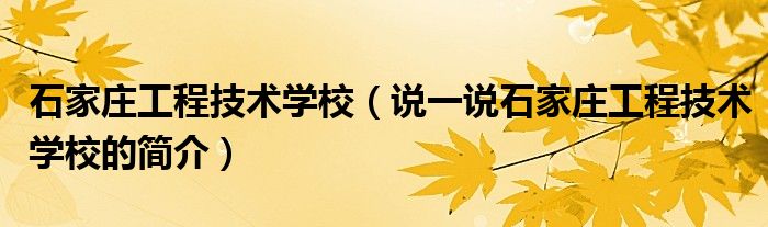 石家莊工程技術(shù)學(xué)校（說一說石家莊工程技術(shù)學(xué)校的簡(jiǎn)介）