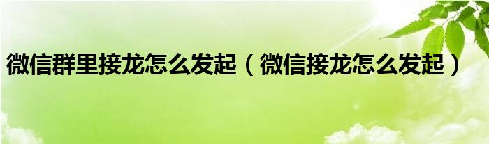 微信群里接龍?jiān)趺窗l(fā)起（微信接龍?jiān)趺窗l(fā)起）