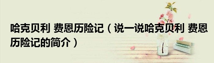 哈克貝利 費恩歷險記（說一說哈克貝利 費恩歷險記的簡介）