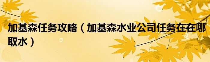 加基森任務(wù)攻略（加基森水業(yè)公司任務(wù)在在哪取水）