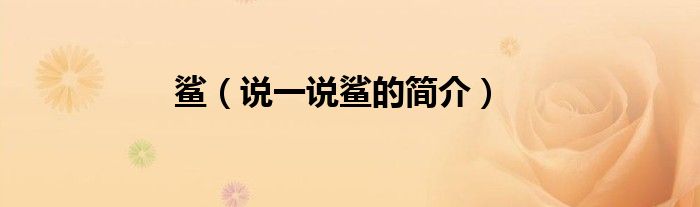 鯊（說一說鯊的簡介）