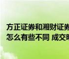 方正證券和湘財(cái)證券（方正證劵 湘財(cái)金禾金融終端交易數(shù)據(jù)怎么有些不同 成交明細(xì)）
