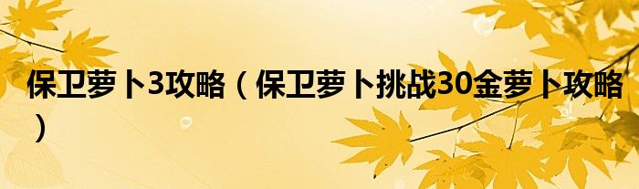 保衛(wèi)蘿卜3攻略（保衛(wèi)蘿卜挑戰(zhàn)30金蘿卜攻略）