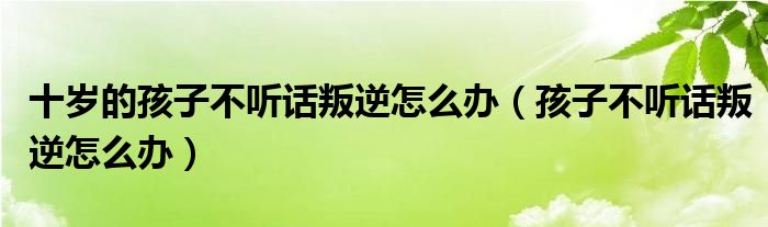 十歲的孩子不聽話叛逆怎么辦（孩子不聽話叛逆怎么辦）