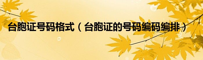 臺胞證號碼格式（臺胞證的號碼編碼編排）