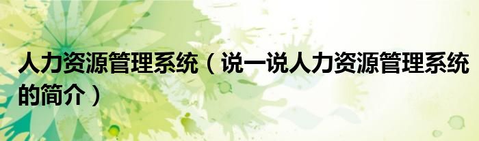 人力資源管理系統(tǒng)（說(shuō)一說(shuō)人力資源管理系統(tǒng)的簡(jiǎn)介）