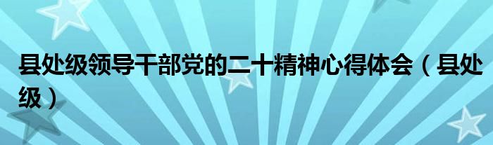 縣處級(jí)領(lǐng)導(dǎo)干部黨的二十精神心得體會(huì)（縣處級(jí)）