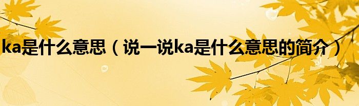 ka是什么意思（說一說ka是什么意思的簡介）