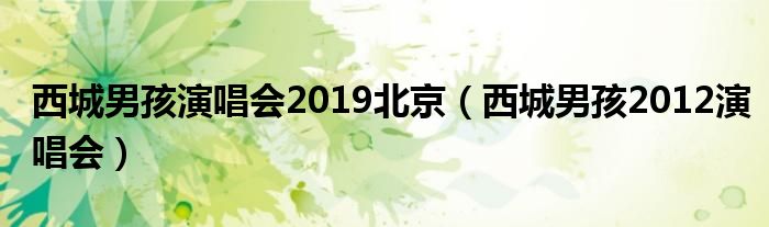 西城男孩演唱會(huì)2019北京（西城男孩2012演唱會(huì)）