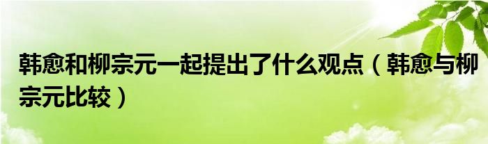 韓愈和柳宗元一起提出了什么觀點（韓愈與柳宗元比較）