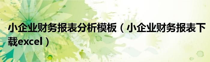 小企業(yè)財務(wù)報表分析模板（小企業(yè)財務(wù)報表下載excel）