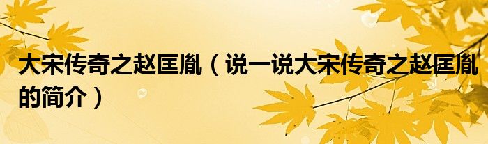 大宋傳奇之趙匡胤（說一說大宋傳奇之趙匡胤的簡介）