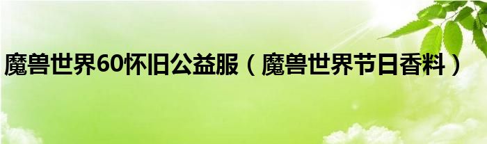 魔獸世界60懷舊公益服（魔獸世界節(jié)日香料）
