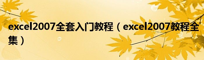 excel2007全套入門教程（excel2007教程全集）