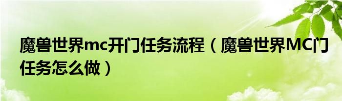 魔獸世界mc開門任務流程（魔獸世界MC門任務怎么做）
