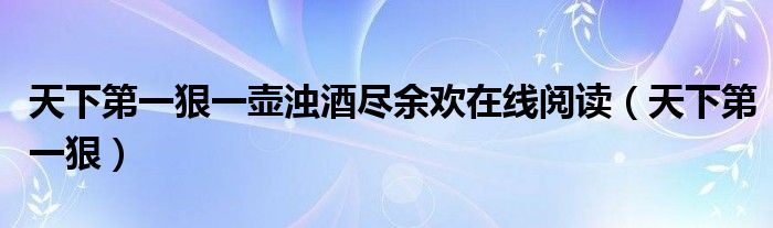 天下第一狠一壺濁酒盡余歡在線閱讀（天下第一狠）