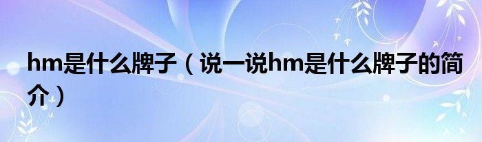 hm是什么牌子（說一說hm是什么牌子的簡介）