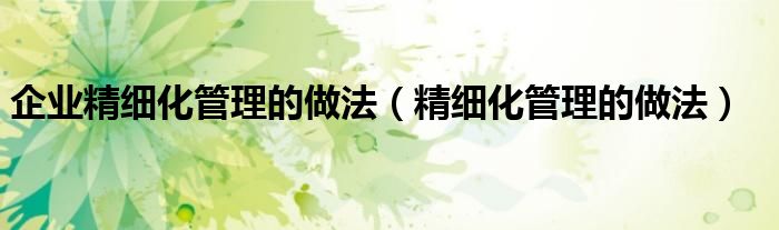 企業(yè)精細(xì)化管理的做法（精細(xì)化管理的做法）