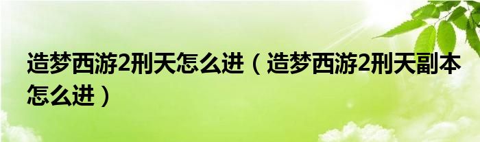 造夢西游2刑天怎么進(jìn)（造夢西游2刑天副本怎么進(jìn)）