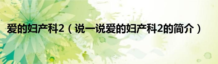 愛(ài)的婦產(chǎn)科2（說(shuō)一說(shuō)愛(ài)的婦產(chǎn)科2的簡(jiǎn)介）
