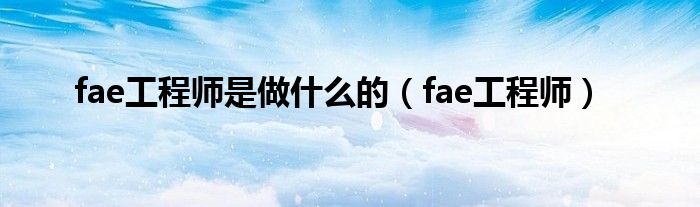 fae工程師是做什么的（fae工程師）