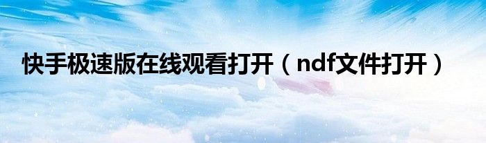快手極速版在線觀看打開（ndf文件打開）