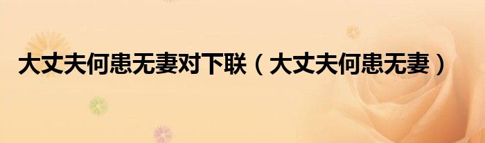大丈夫何患無妻對下聯（大丈夫何患無妻）