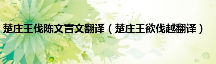 楚莊王伐陳文言文翻譯（楚莊王欲伐越翻譯）