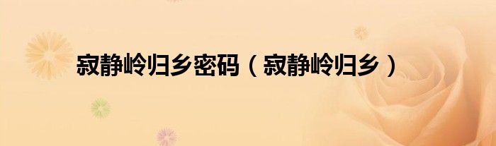 寂靜嶺歸鄉(xiāng)密碼（寂靜嶺歸鄉(xiāng)）