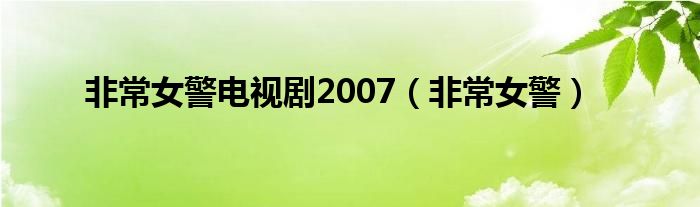 非常女警電視劇2007（非常女警）