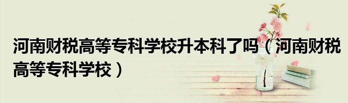 河南財(cái)稅高等?？茖W(xué)校升本科了嗎（河南財(cái)稅高等?？茖W(xué)校）